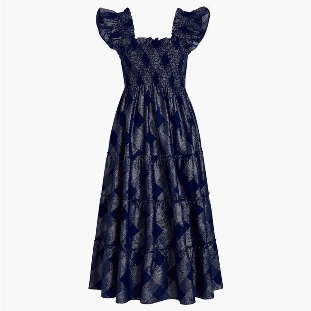 Rare Hill House Home Ellie Nap Dress Navy Blue Glitter Silver Check size XL